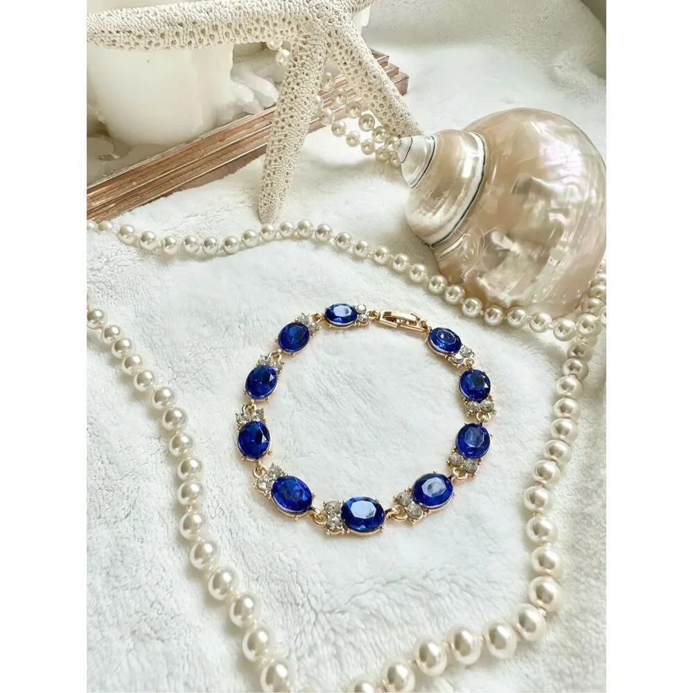 Sapphire blue rhinestone tennis bracelet ￼
